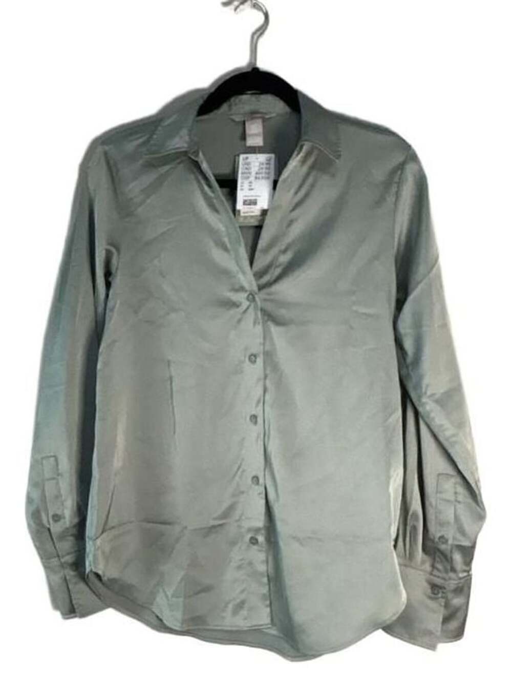 H&M Satin Long Sleeve Button-Down Shirt Size XS Sage Green New